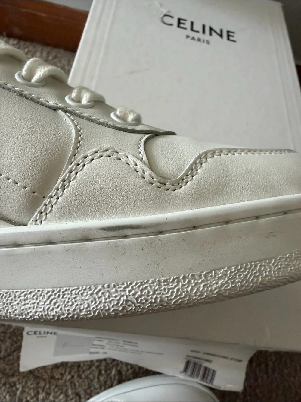 Celine White Leather Low-Top Sneaker with Perforated Logo